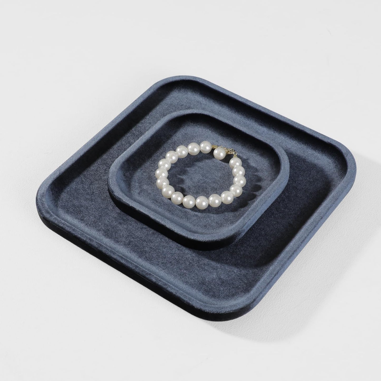 Dansmiy Resilient Velvet Jewelry Display Tray for Ring Earrings Bracelet Necklace, Flat Jewellery Dish for Showcase Store Retail Counter Exhibition Photography Livestream (Slate Gray, Large)