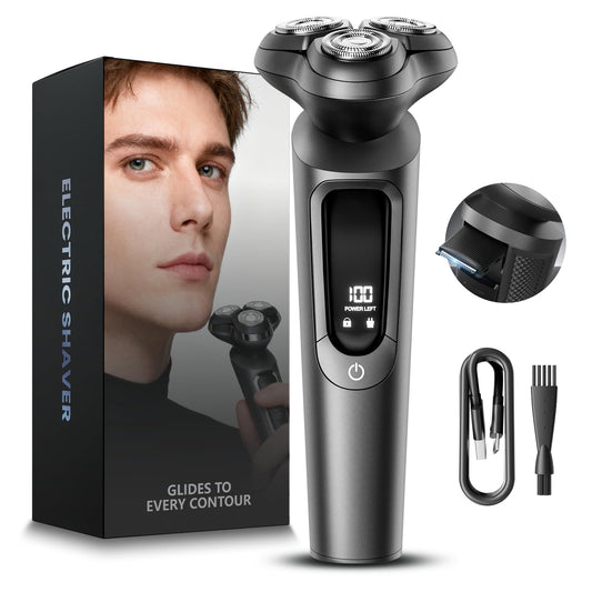 Electric Razor for Men, 3D Flex Blades with Pop-Up Trimmer, IPX8 Waterproof, Type-C Quick Charge, LED Display, Travel Lock, Wet & Dry Shave, Twilight Gray, Gifts for Men Husband Father