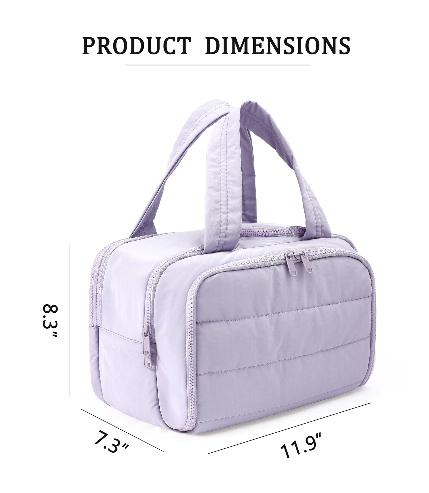 BUZFOWU Travel Toiletry Bag for Women, Large Wide-open Puffy Cosmetic Makeup Bag with Wet-Dry Separation, Multi-Pocket Organizer with Carry Handle for Toiletries, Cosmetics, Essentials, Light Purple