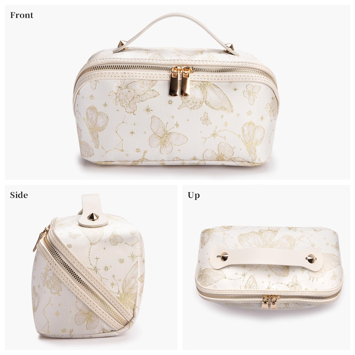 Abiudeng Travel Makeup Bag Large Capacity Toiletry Bag for Travel Essentials Open Flat Makeup bag Organizer with Divider and Handle