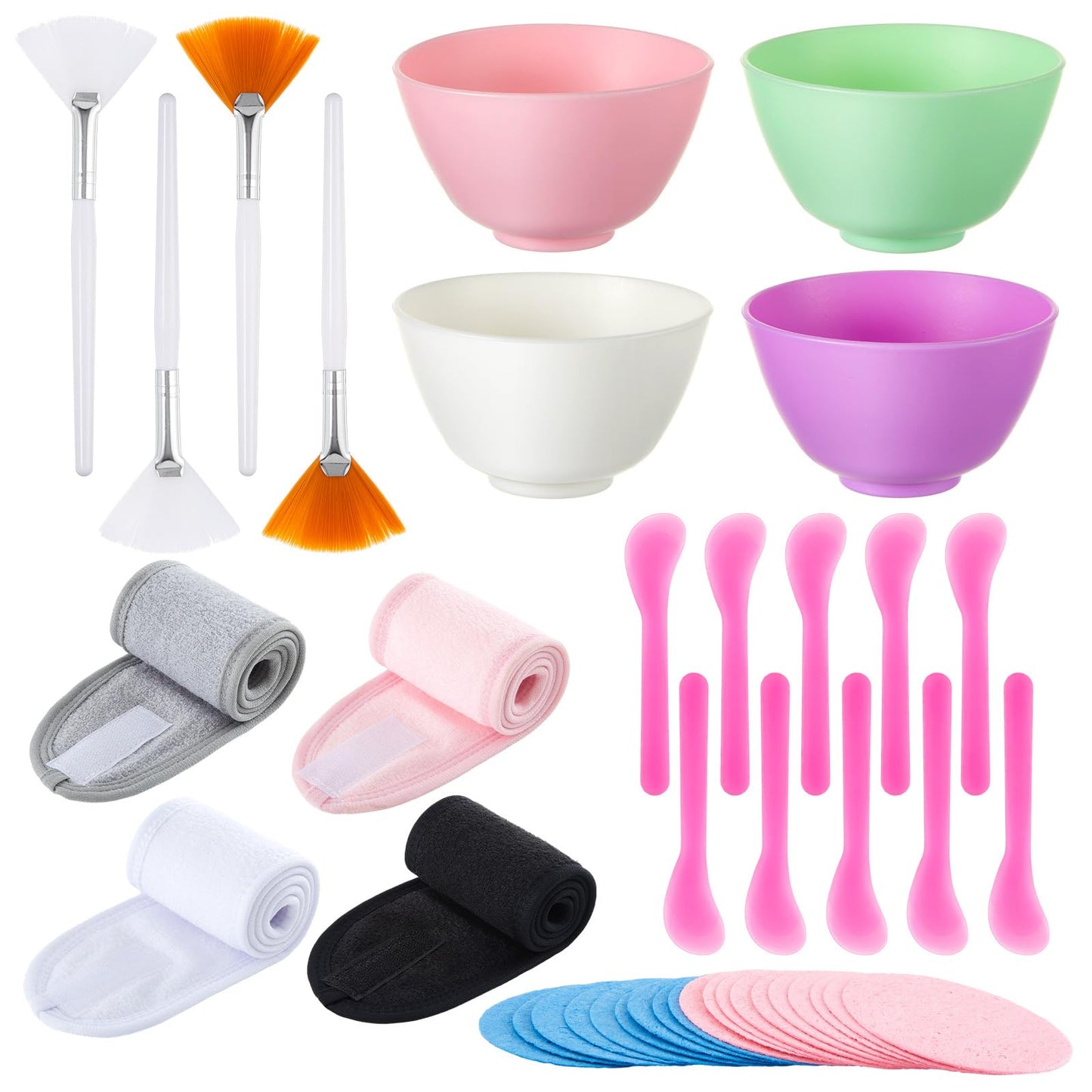 Reallnaive 37 Pcs Face Mask Mixing Bowl Set for Esthetician Supplies Tool Kit with Facial Mask Bowl Stick Spatula Soft Brushes Wet Puff Headband Clay Applicator Tools