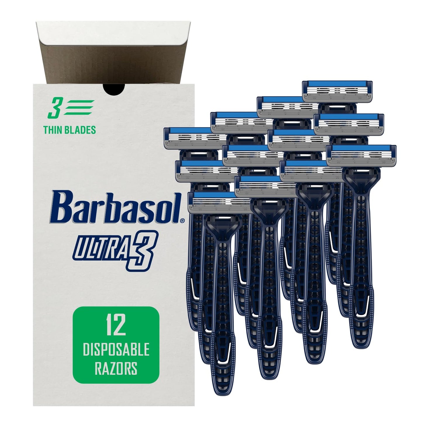 Barbasol Ultra 3 Value Pack | Premium 3 Blade Disposable Razors | Disposable Shaving Razor Bundle | Close Shave Technology, Pivoting Head, Open Flow Blades (3 Packs/12 Total Razors)