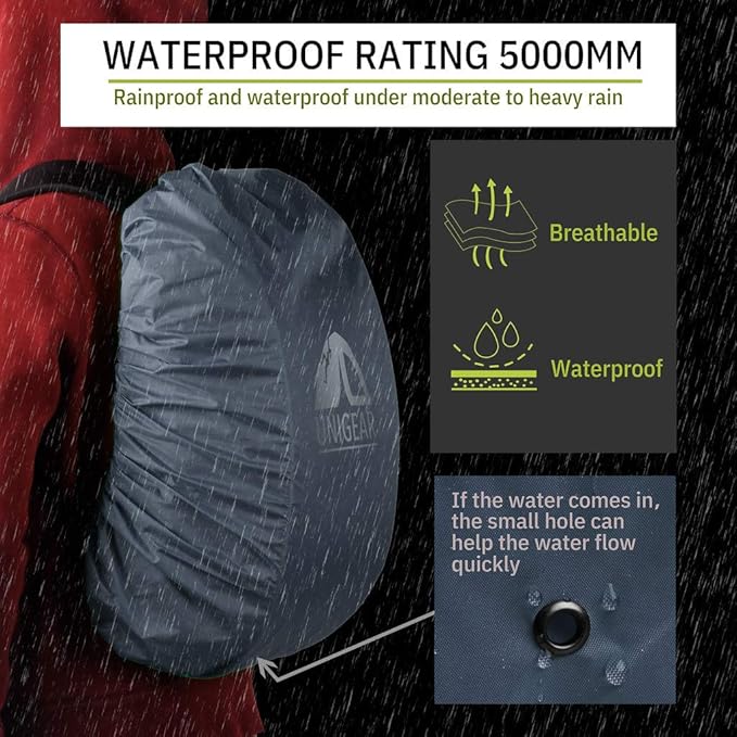 Unigear Backpack Rain Cover Waterproof Rating 5000mm Ultraportable and Durable with 2 Anti-Slip Buckle Strap, Integrated Carry Pouch Design (Gray, XX-Large)