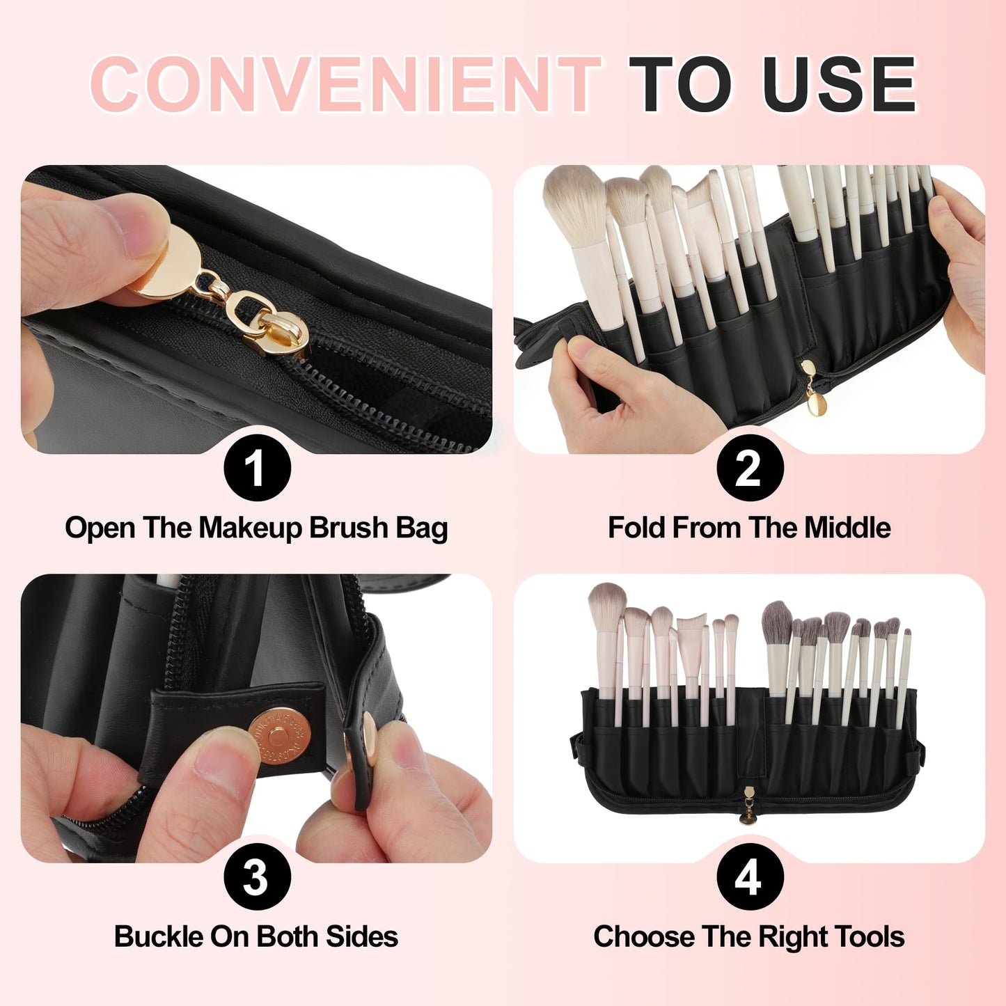 CAPASTEC Makeup Brush Bag, Waterproof Stand-Up Makeup Brush Organizer, Travel-Friendly Design, Black