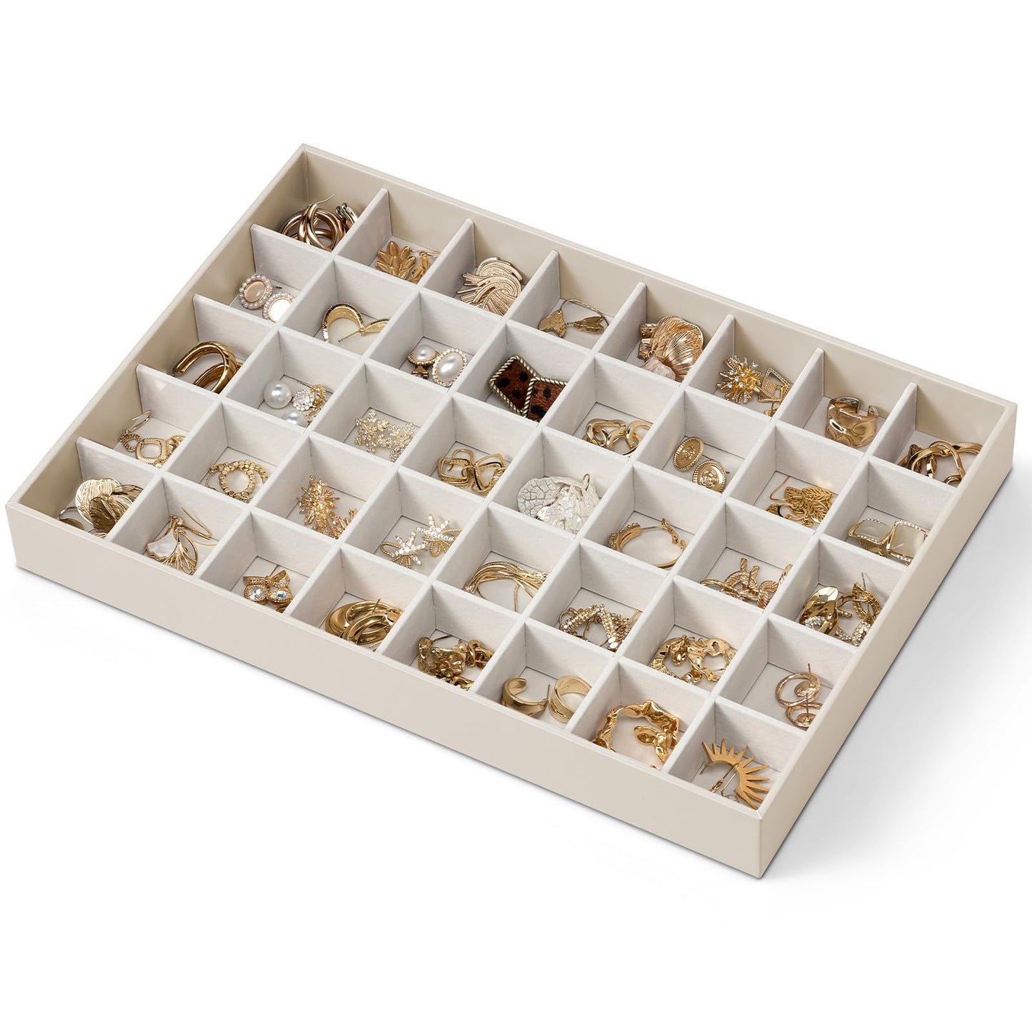 VLANDO Stackable Jewelry Tray, 40-Grid, Soft Velvet, Removable Dividers