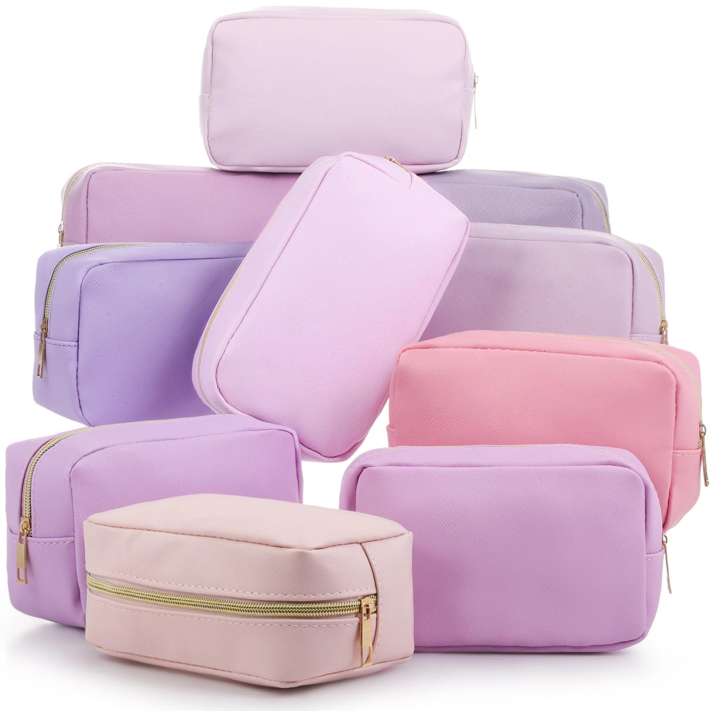 Sweetude 10 Pcs Makeup Bag Bulk for Women Preppy Gift PU Leather Cosmetic Bag Small Skincare Toiletry Pouch Wedding Travel Cosmetic Pouch for Bridesmaid Bride Mother Gift Favors (Purple)