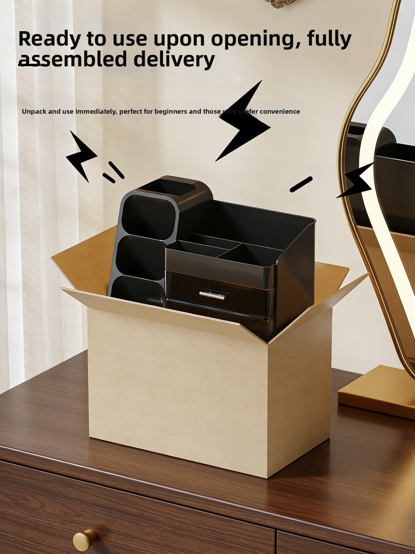 Large Makeup Organizer with Drawers,Multifunctional Multi-Compartment Storage Box,Cosmetic Display Case for Dresser Countertop & Bathroom Vanity,Black