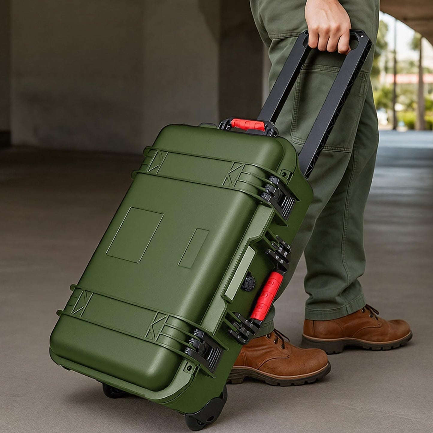 Relaxweex Rolling Camera Hard Case with Padded Dividers & Wheels, Impact-resistant Hard Shell Travel Case for Cameras, Lenses & Accessories(22 x 14 x 9 Inch,Military Green)