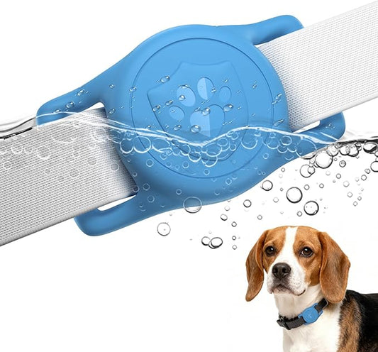 for AirTag Dog Collar Holder, Dog Air Tag Holder, IP68-Waterproof | Lightweight Silicone | Anti-Lost | Ultra-Durable | Compatible with Apple AirTags (Bule)