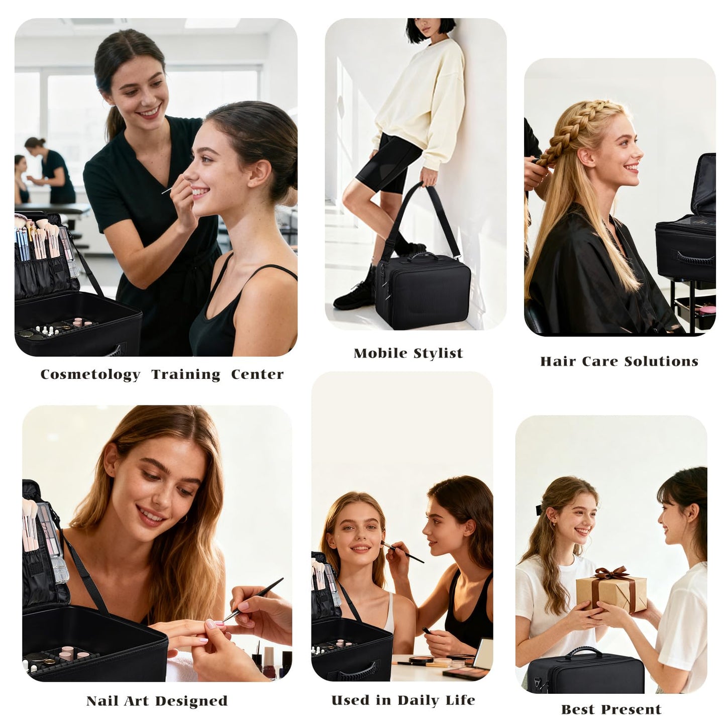 Costravio Makeup Bag Organizer Large Makeup Case Backpack Professional 2 Layers Cosmetic Storage Organizer Brush Slot with 3 Clear Set Bags for Makeup Artists with Shoulder Strap Adjustable Dividers