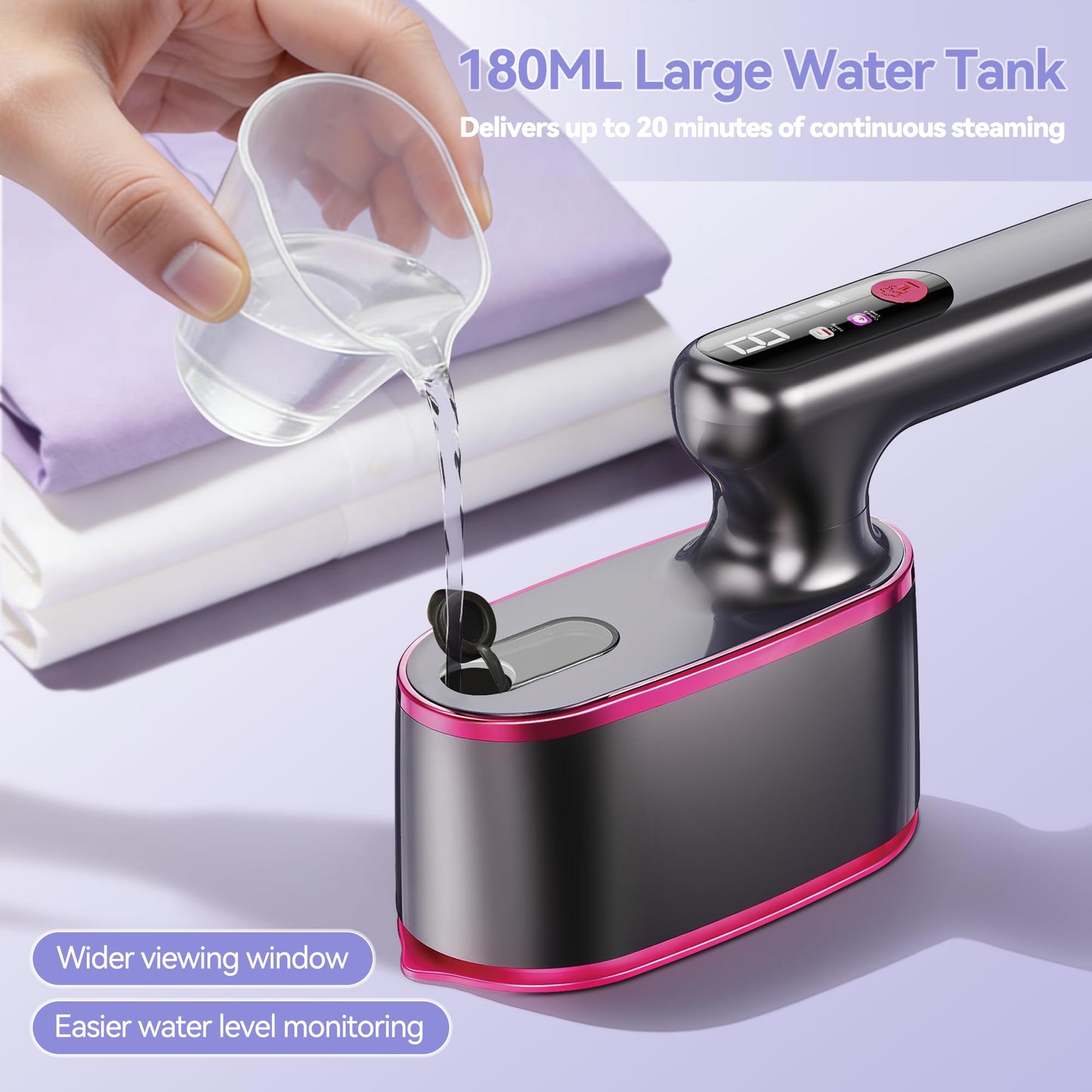 Travel Steamer for Clothes, 2-in-1 Clothes Steamer Handheld & 4 Modes LCD Display Portable Steam Iron, Hand Steamer for Clothes 1200W 15S Fast Heat-up 180ml Tank for 20Min Garment Steamer, 100-120V