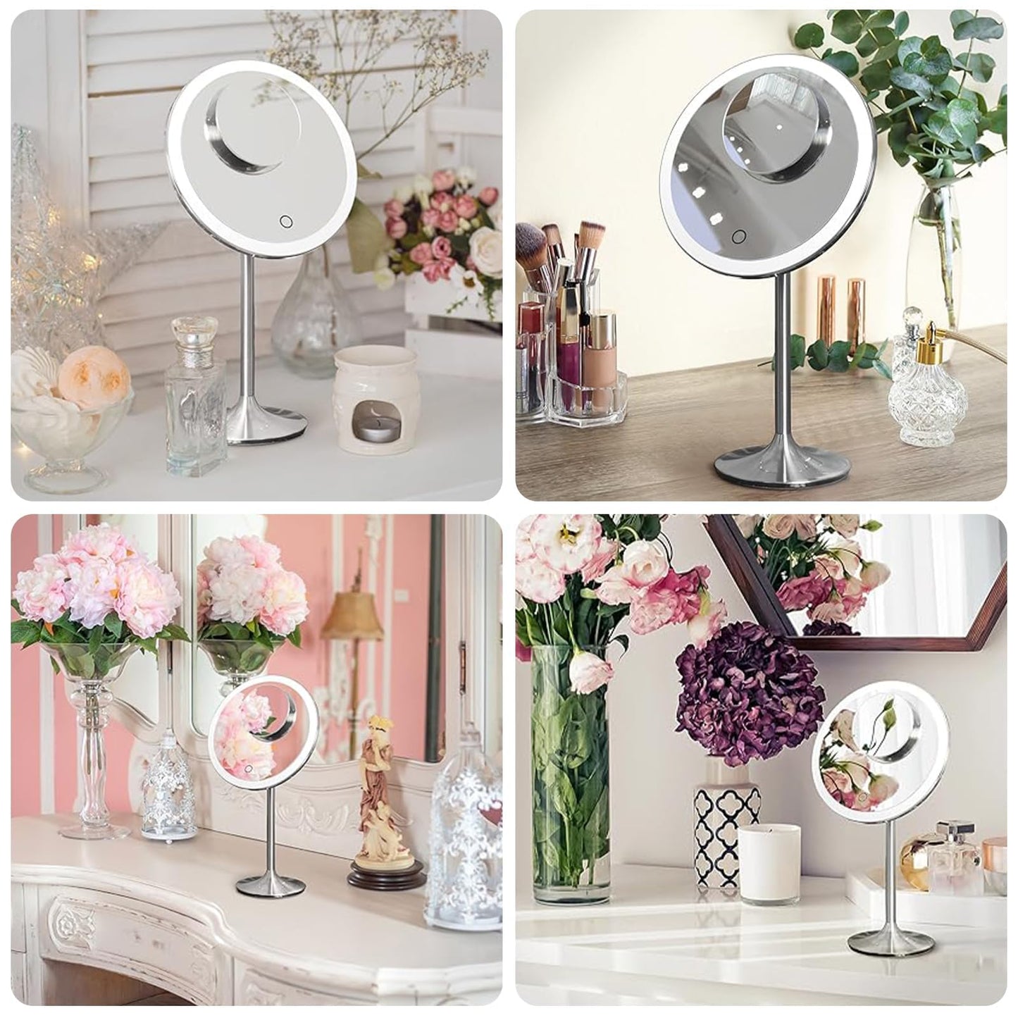 Miusco Makeup Mirror 9" Vanity Mirror with Lights, 5X & 10X Magnification - Front/Back Magnetic Design, Rechargeable & Cordless, Touch Dimming, 90° Adjustable Angle, Metal Frame, Includes USB Cable