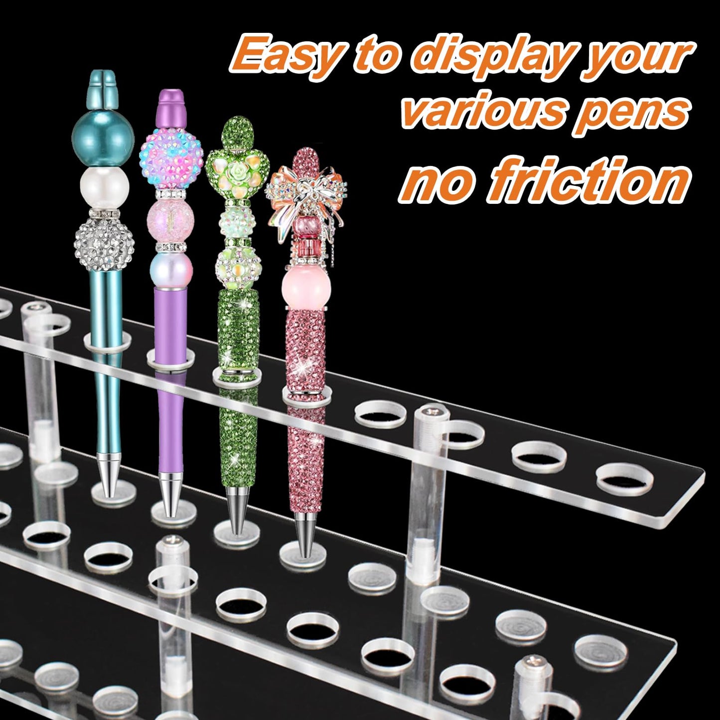HESHUYU Acrylic Pen Display Stand 24 Slots 1.5cm Clear Pen Stand Display 2 Tier Acrylic Pen Holder Stand for Beadable Pen Pencil