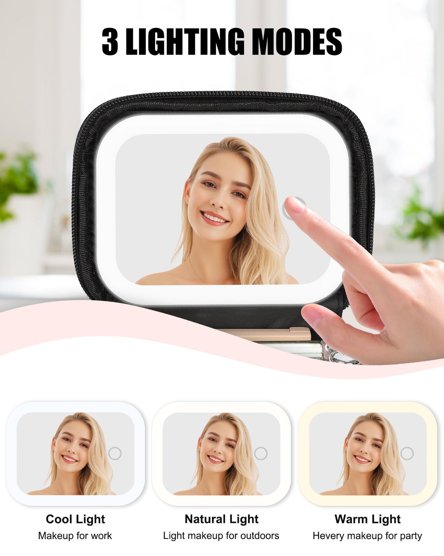 Relavel Mini Makeup Bag with LED Mirror, Portable Make Up Bag for Women with 3 Light Modes, Rechargeable Makeup Pouch for Girls, Personalized Birthday Gifts for Party Travel - Black A