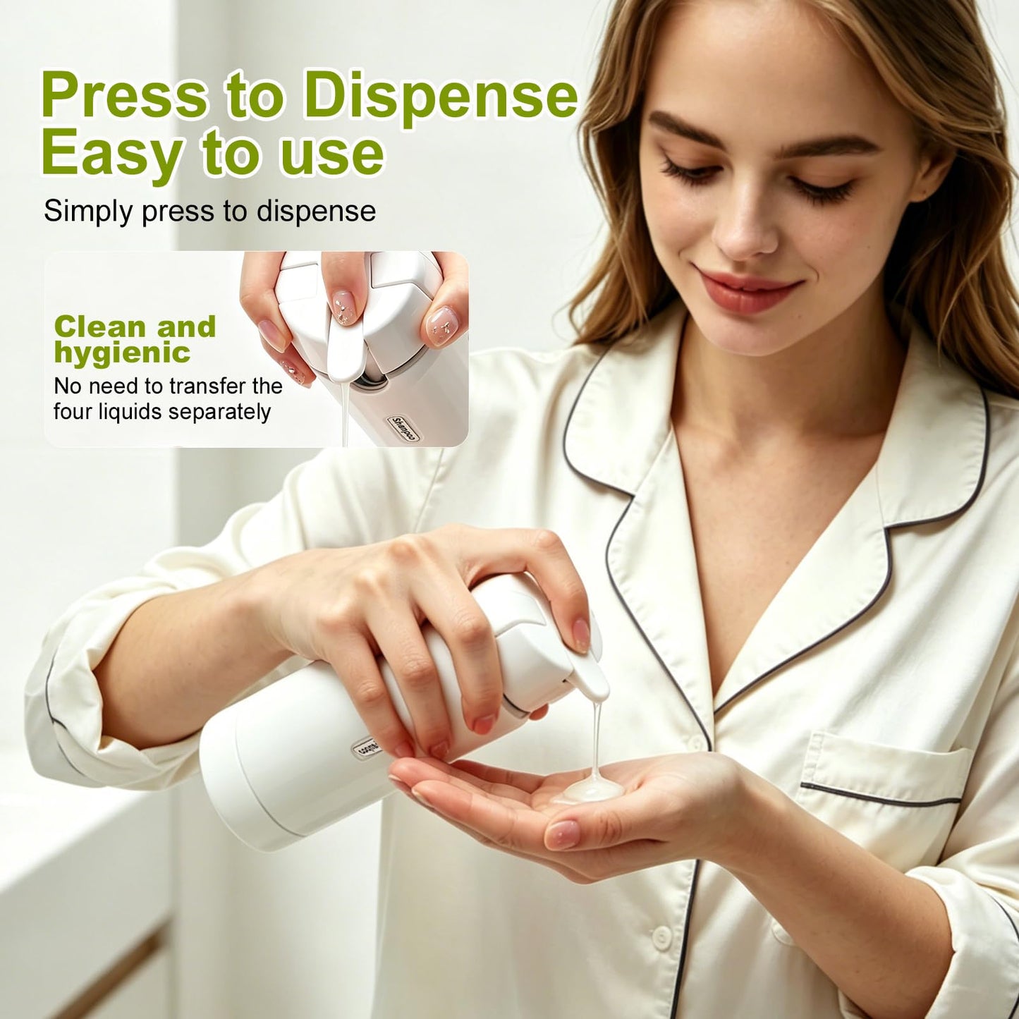ZXAPJJD 4 in 1 Travel Dispenser Bottle, Leakproof Rotatable Travel Pump Bottles for Toiletries, TSA Approved Hard Shell Liquid Containers (4x30ml/1oz), Essentials for Women & Men (White)