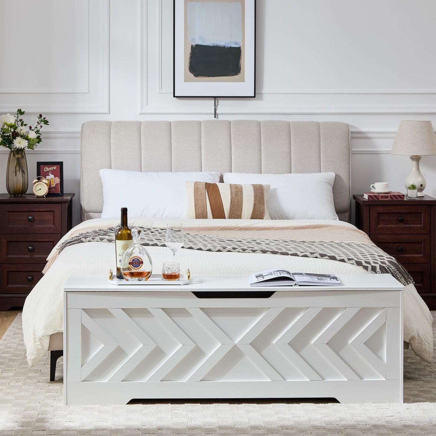 XDliv 55.1” Storage Bench, Extra Large Entryway Bench with Storage,Storage Chest with 2 Safety Hinges,Blanket Storage,Shoe Storage Chest for Bedroom,Living Room,Easy Assembly. (White)