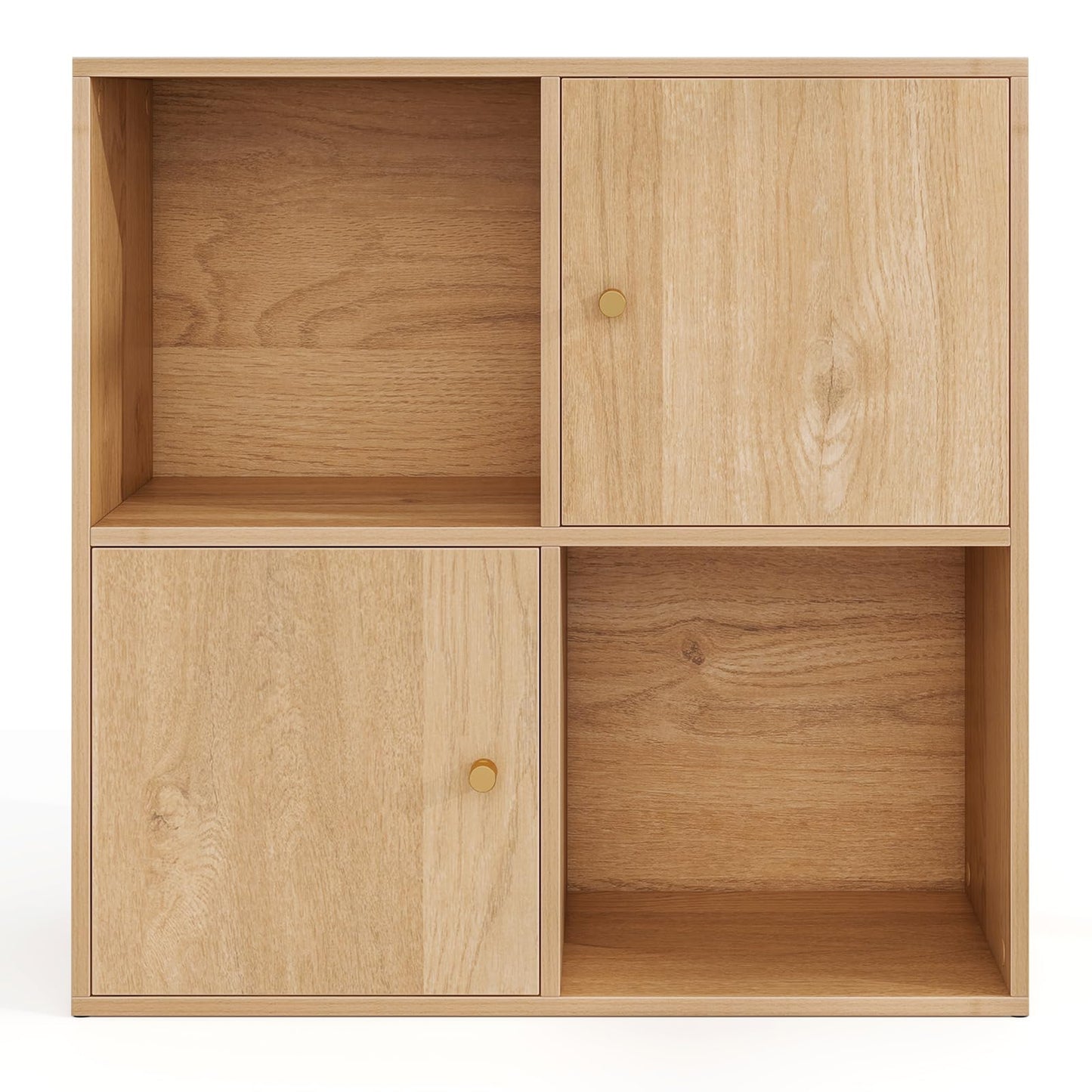 Giantex 4 Cube Bookcase, 2-Tier Freestanding Book Shelf with Open Compartments, Enclosed Cubes, Display Storage Cabinet for CDs/Movies/Books, Cubby Storage Organizer for Study Living Room, Natural