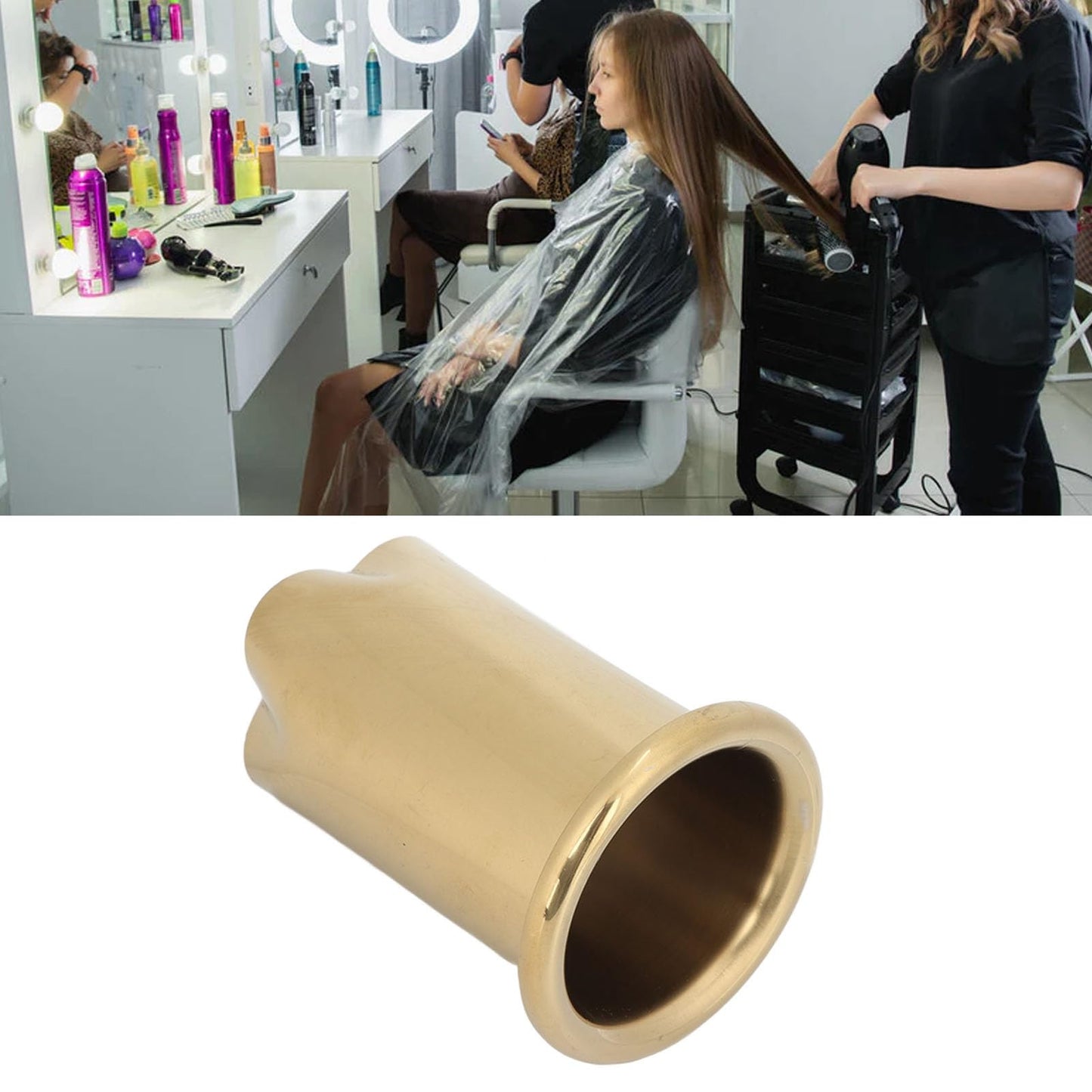 Estink Hair Dryer Holder Insert, 9cm/3.54in Firm Stainless Steel Blow Dryer Shelf Salon Station Appliance Hair Styling Tool Tube Comb Organizer for Home Salon Hairdressing Beauty (Gold)