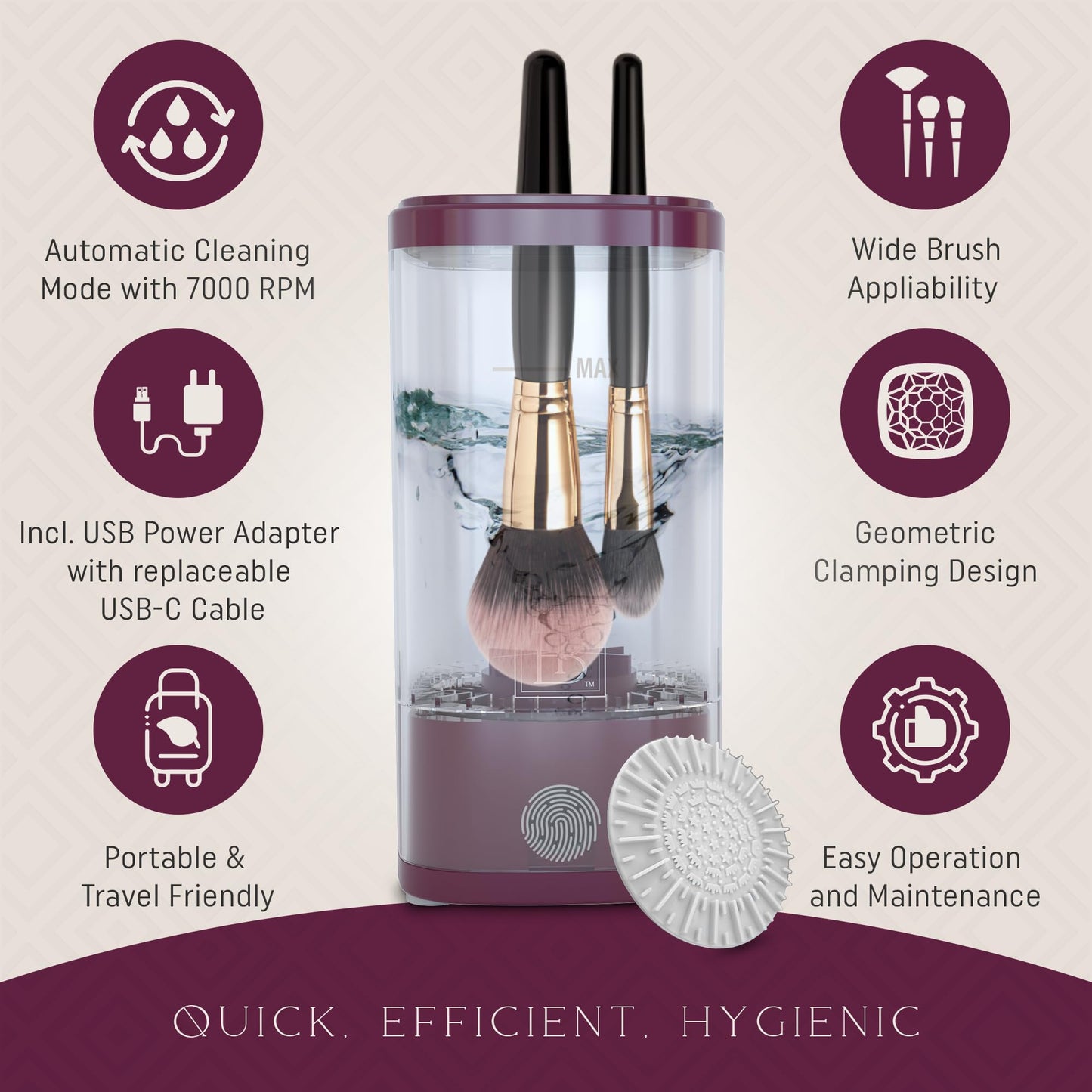BOLD’N’TRUE BEAUTY Electric Makeup Brush Cleaner Set – Automatic USB-C Deep Cleaning Machine with Rubber Pad, Plug & Gift Bag | Portable Makeup Brush Washer, Perfect Beauty Gift for Her