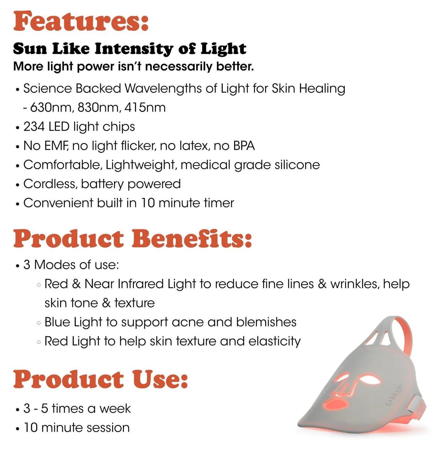 Fringe Red Face Mask, Both Red 660nm and Infrared 850nm for Rejuvenation & Blue 415nm for Blemishes, Beauty Mask, for Fine Lines and Wrinkles, 234 LED Lights