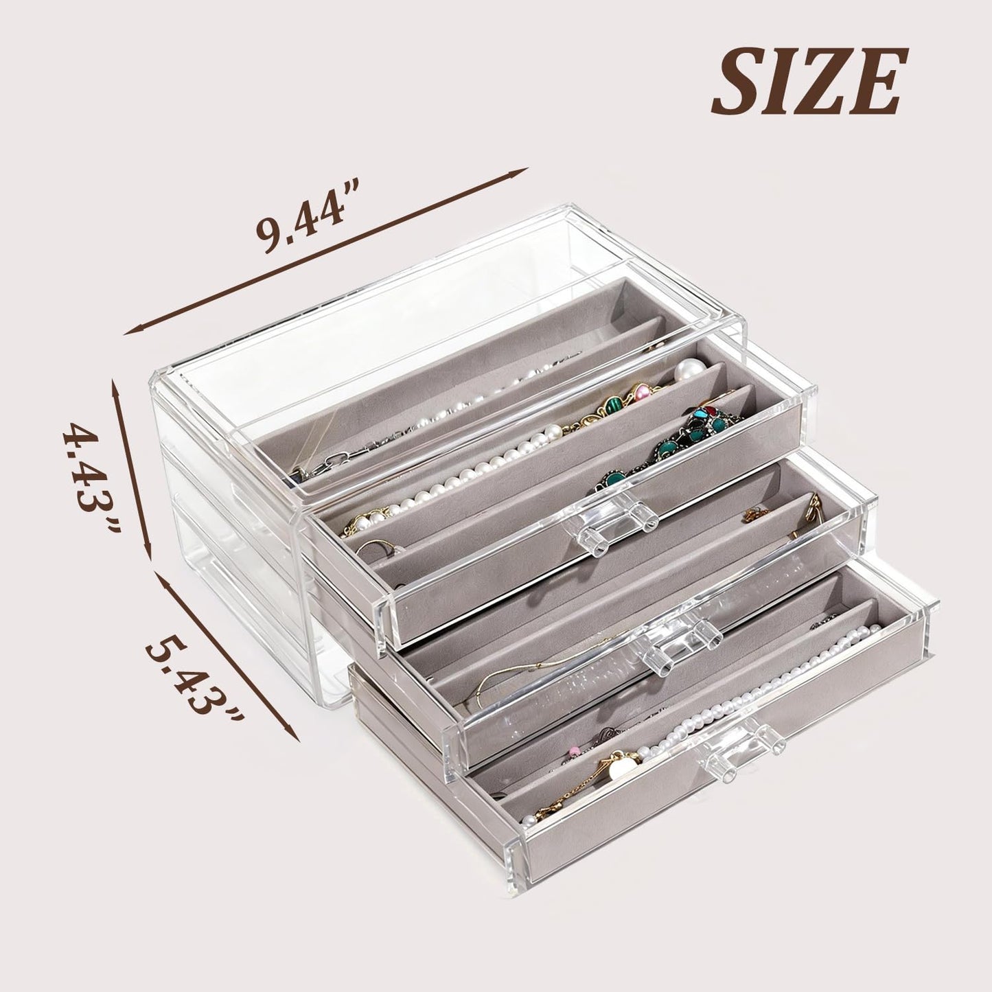 CLUQMEIK Necklace Organizer Box, Tray with Clear Lid, Dustproof Velvet Necklaces Holder Storage Display Case, Necklace Tray Drawer Insert for Pendant Suitable for Women and Girls (Grey)