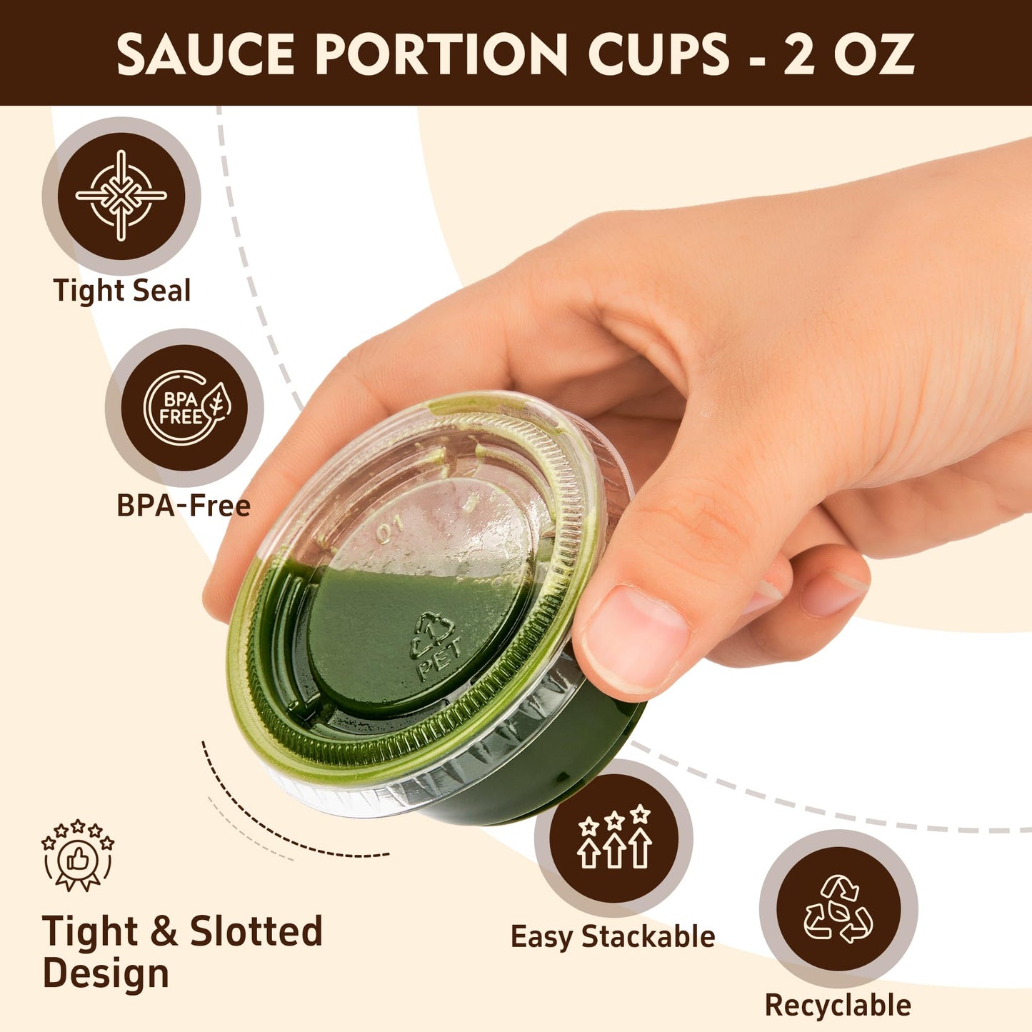 2 oz 500 pack Jello Cups with Lids, Disposable Souffle Cups with Lids, Clear Portion Cups for Dipping Sauce, Salad Dressing, Samples, Meal Prep, and Condiment, Ideal for Lunch, Party to Go, Trips