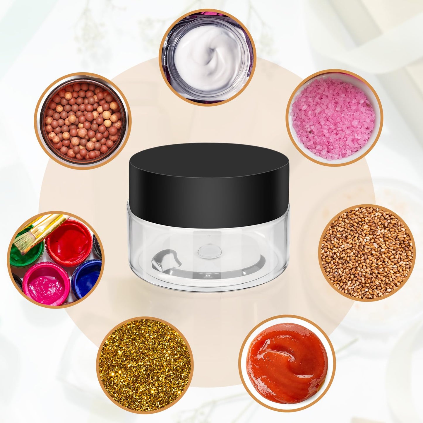 Meanplan 100 Pcs 1 oz Plastic Containers with Lids, Clear Round Leak Proof Cosmetic Jars with Lid, Wide Mouth Refillable Small Storage Containers for Lotion, Cream, Ointments, Makeup, Travel Storage