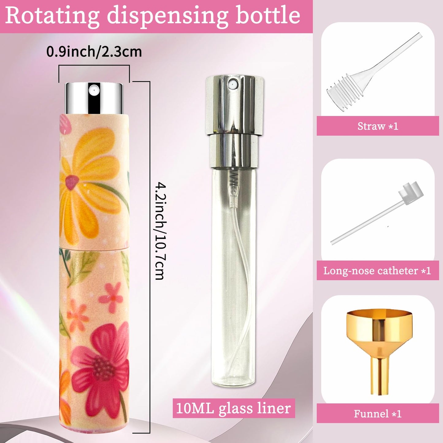 AMBOJ 10ML Atomizer Refillable Perfume Spray Bottle for Travel, Cute Empty Perfume Dispenser, Portable Sprayer Travel Essentials for Men and Women, colorful yellow daisy