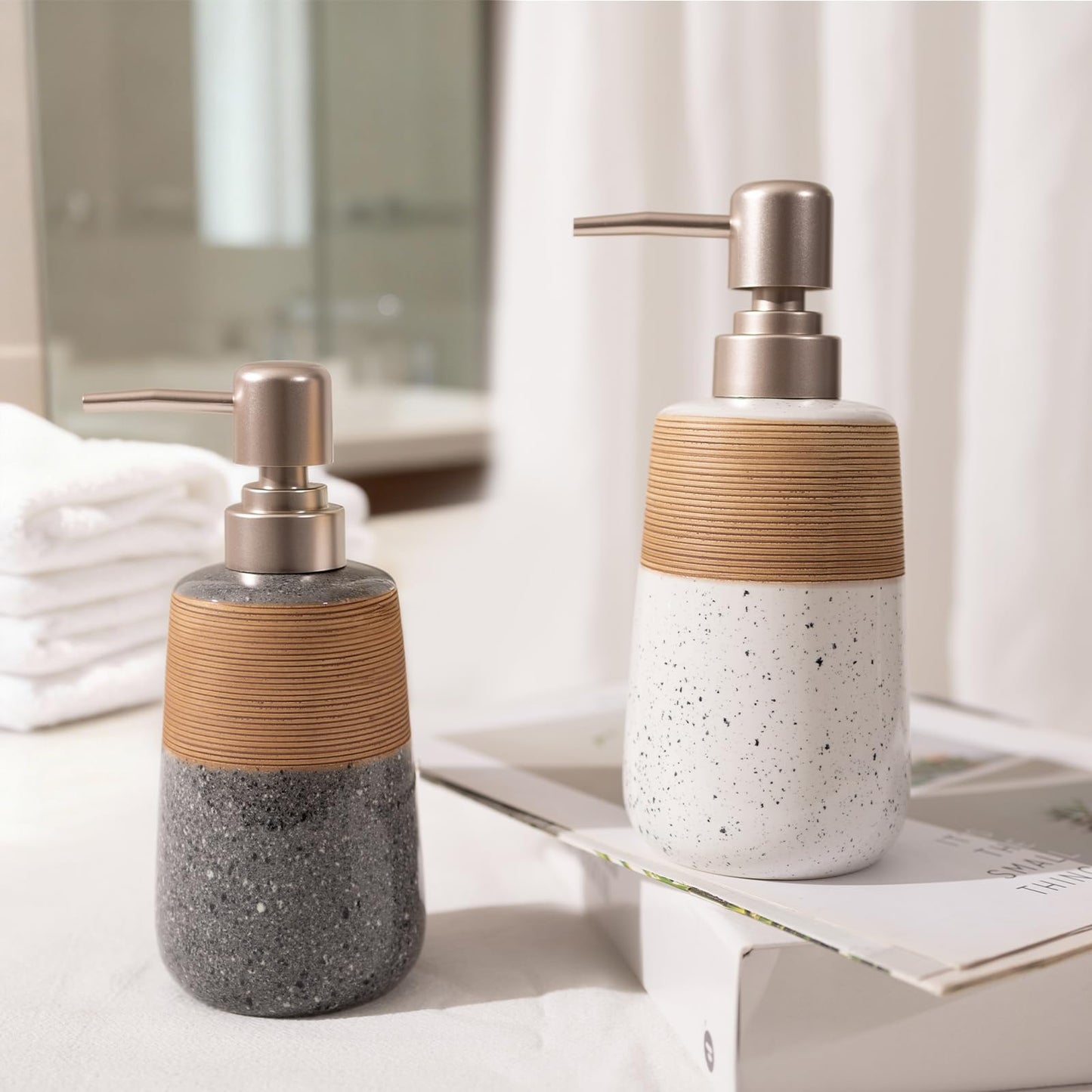Ceramic Hand Soap Dispenser, 15 Oz Liquid Soap Dispenser for Bathroom Countertop Dish Soap Dispenser for Kitchen Sink, Bathroom Lotion Bottle Dispensers Farmhouse Kitchen Decor, White