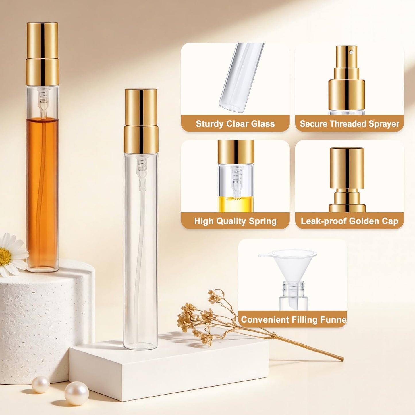 Mini Glass Spray Bottle 50pcs 10ml Clear Spray Bottle Empty, Fine Mist Refillable Mini Perfume Spray Bottle, Perfume Atomizer, Travel Spray Bottle For Hair, Small Empty Sample Containers Portable