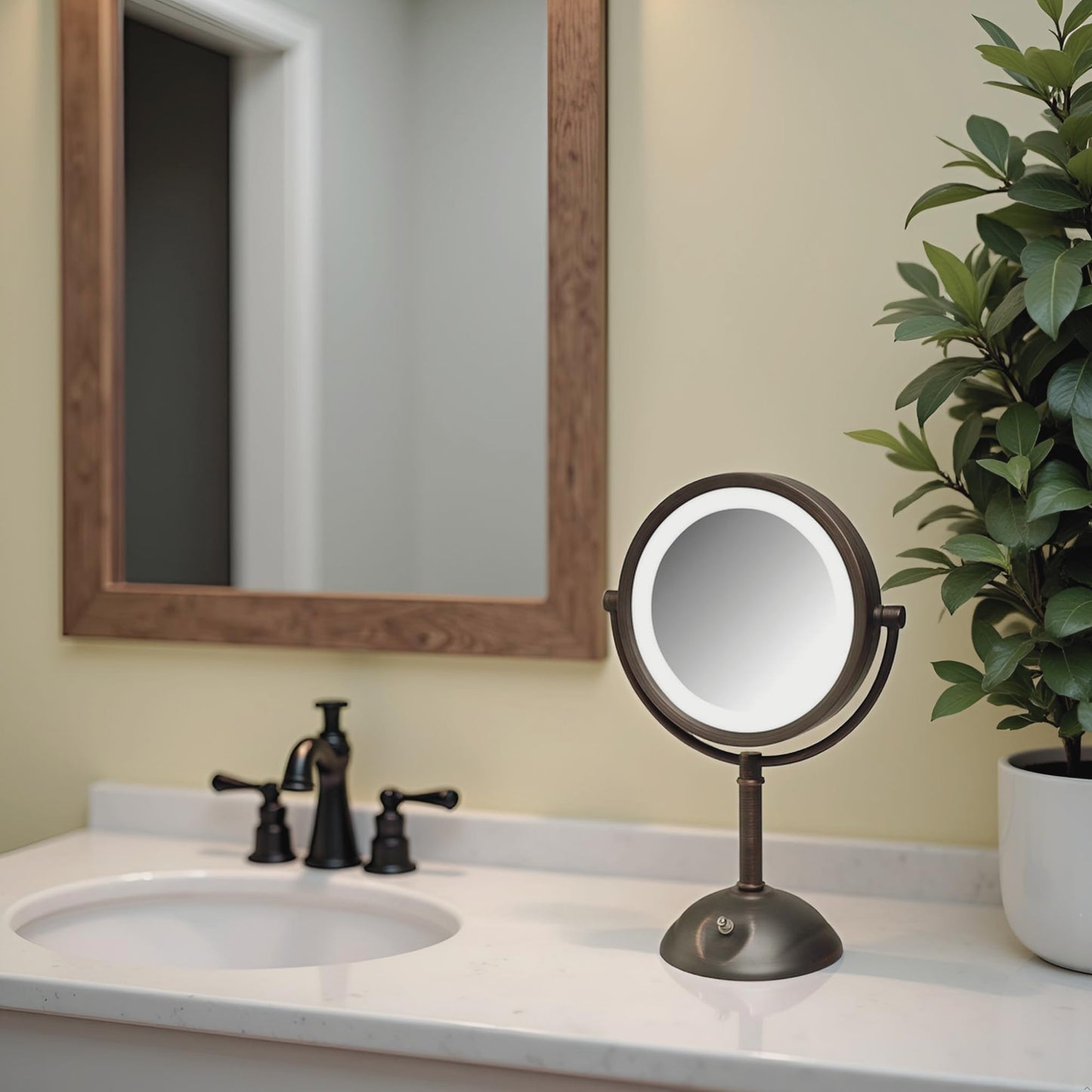 JERDON Tabletop Makeup Mirror with Lights - 1X/8X Magnification - Bronze 8.5" Vanity Mirror - Model HL8808BZL