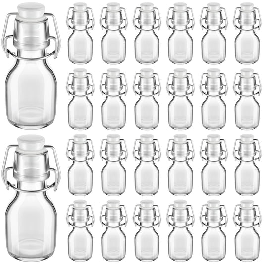 Tessco 24 Pcs Mini Swing Top Glass Bottles with Stoppers Small Flip Top Bottles with Airtight Lids for Crafts Decoration Wedding Themed Party Favors(2 oz,Transparent)