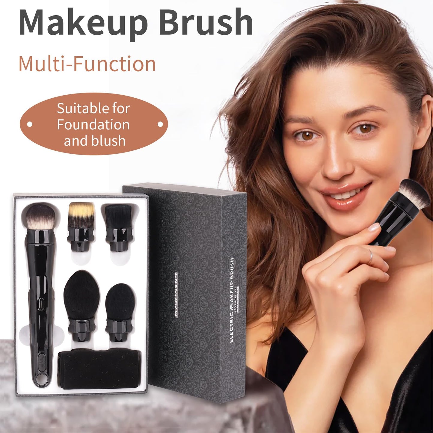MATSNH Electric Rotating Makeup Brush Set - Professional 360° Spinning Foundation Blending Tool with 5 Replaceable Brush Heads, 2 Speeds & USB Rechargeable - Ideal Beauty Gift for Women