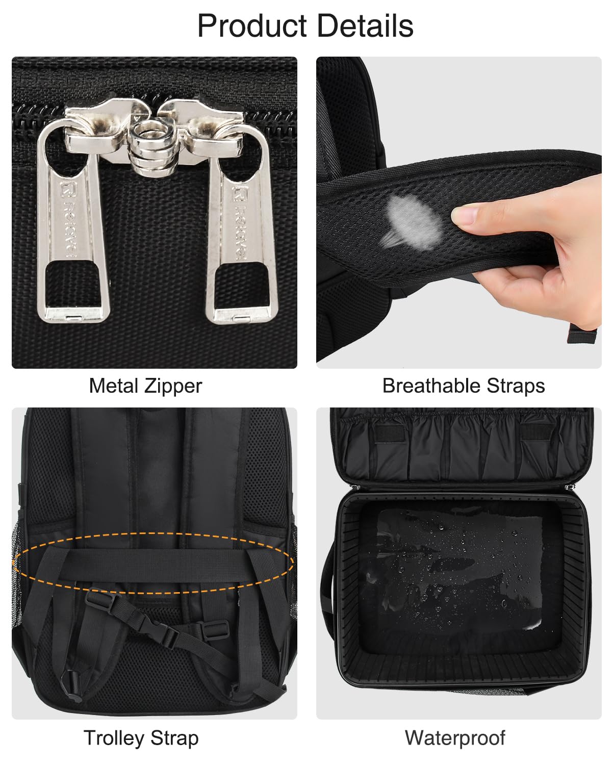 TANTO Makeup Backpack, Makeup Artist Bag Professional Cosmetic Bag with 4 Bag Extra Large Travel Train Case Double-Layer Make up Storage Organizer Cosmetic Brush Case with Adjustable Divider (Black