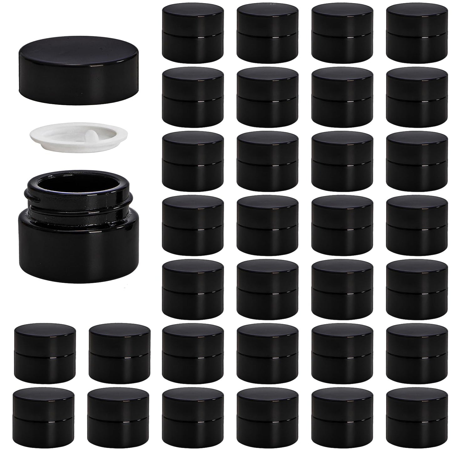 Nicunom 30 Pack 5ml Sample Containers with Lids, UV Protection 5g Thick Glass Jar, Airtight Mini Makeup Container, Refillable Cosmetic Jars Empty Travel Containers for Lotion, Essential Oil, Cream