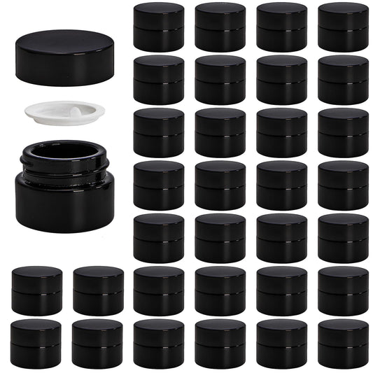 Nicunom 30 Pack 5ml Sample Containers with Lids, UV Protection 5g Thick Glass Jar, Airtight Mini Makeup Container, Refillable Cosmetic Jars Empty Travel Containers for Lotion, Essential Oil, Cream