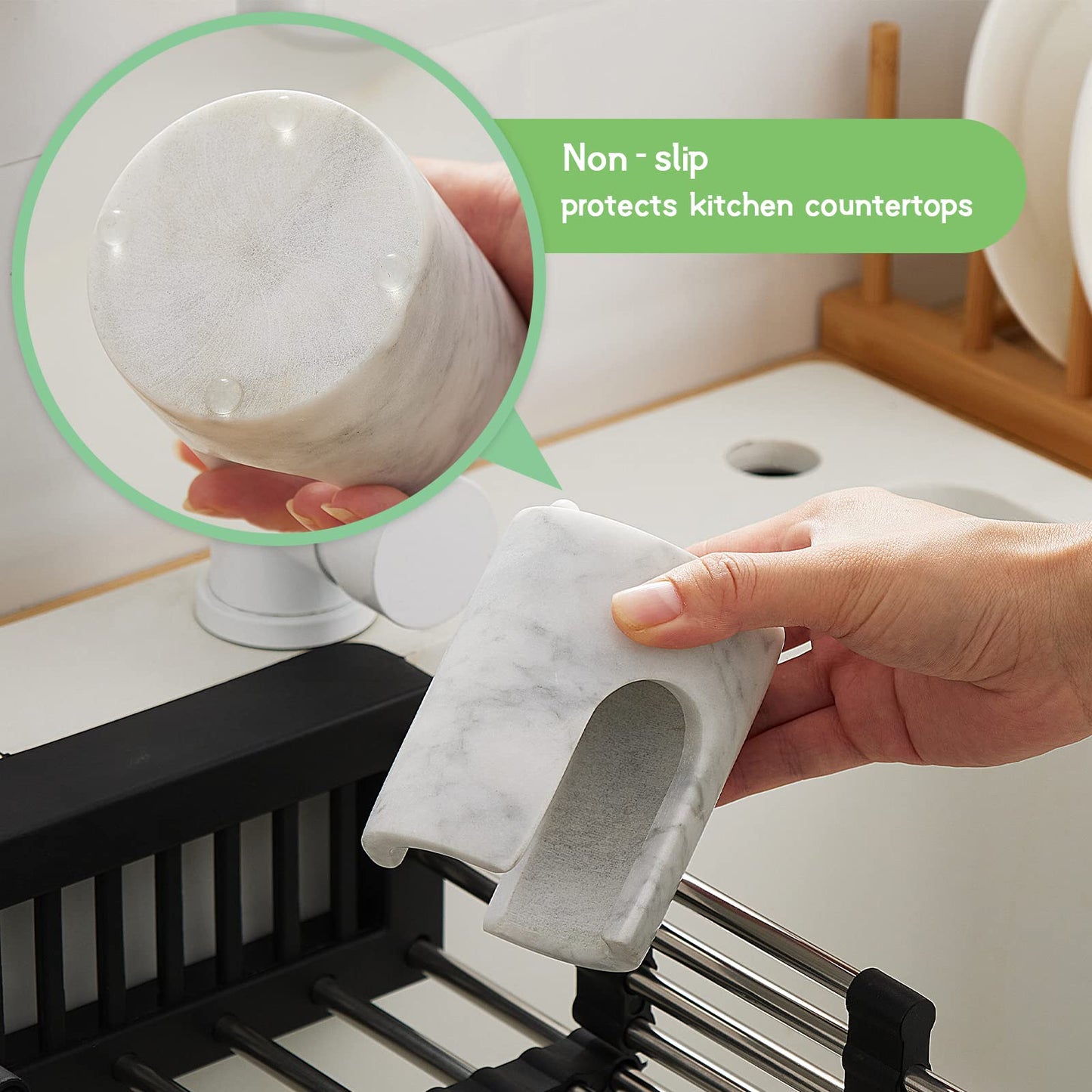 EVERBBKING Marble Sponge Holder Sink Sponge Caddy for kichen counter Drying Rack for Sink Organizer Modern Stone Kitchen Sink Caddy