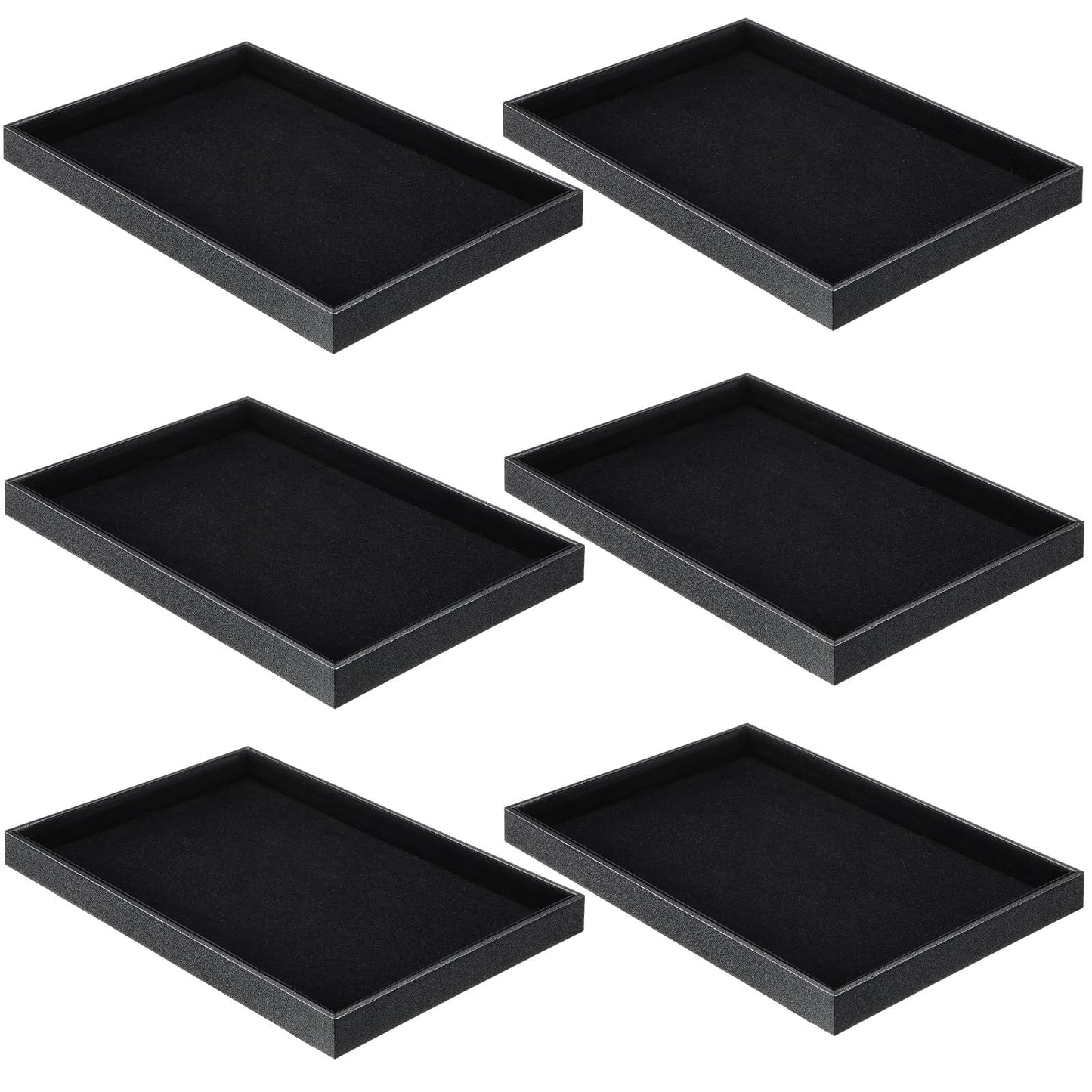 Quelay 6 Pcs Velvet Stackable Jewelry Tray Showcase Display, Jewelry Organizer Tray Bracelet Ring Earring Necklace Organizer Empty Plate for Drawers Countertop (Black)