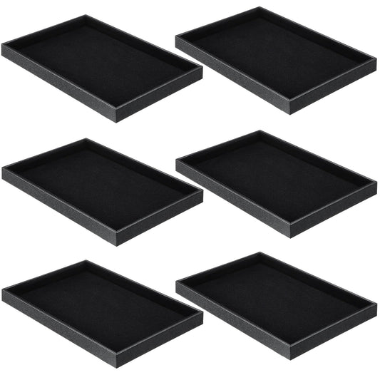 Quelay 6 Pcs Velvet Stackable Jewelry Tray Showcase Display, Jewelry Organizer Tray Bracelet Ring Earring Necklace Organizer Empty Plate for Drawers Countertop (Black)