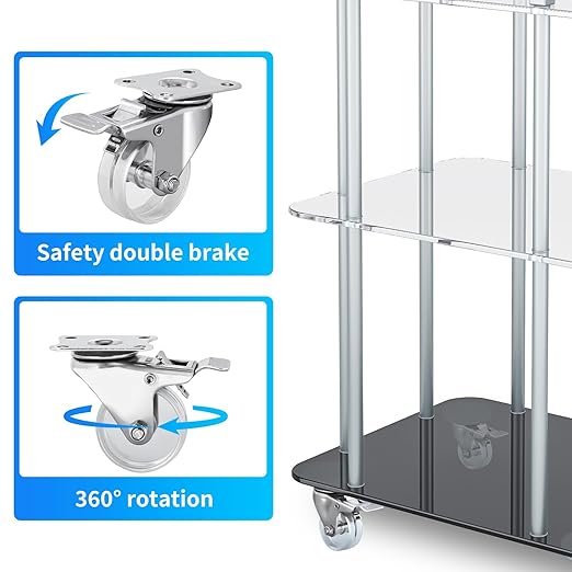 2 Inch Stainless Steel Casters Wheels Set of 4, Anti-Corrosion, 360-Degree Rotation, Non-Marking Plastic Clear Wheels for Furnitures, Labs, Hospitals, Restaurants