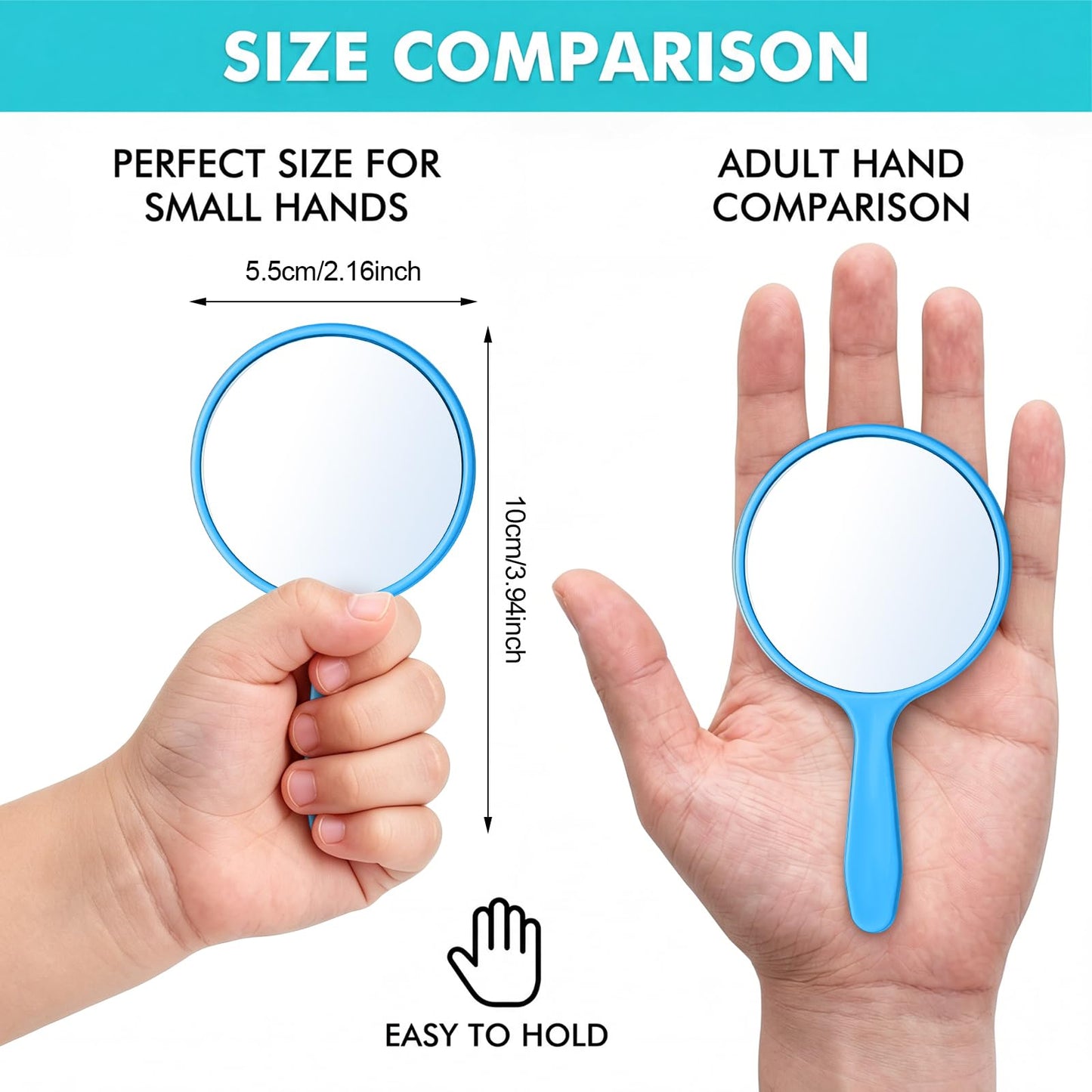 Jetec 25 Pcs Kids Classroom Handheld Mirrors Bulk with Handle, 3.94" Small Round Mirror for Phonics Speech Practice Positive Affirmation DIY Party Gifts Crafts (Blue Color Series)