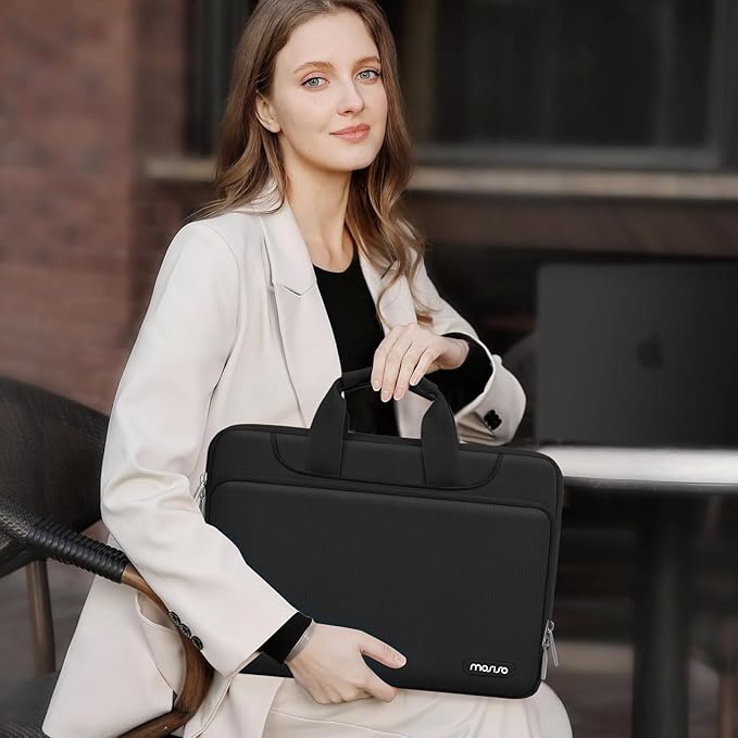 MOSISO 360 Protective Laptop Shoulder Bag Compatible with MacBook Air/Pro, 13-13.3 inch Notebook, Compatible with MacBook Pro 14 inch M5 M4 M3 M2 M1,Matching Color Sleeve with Belt, Black