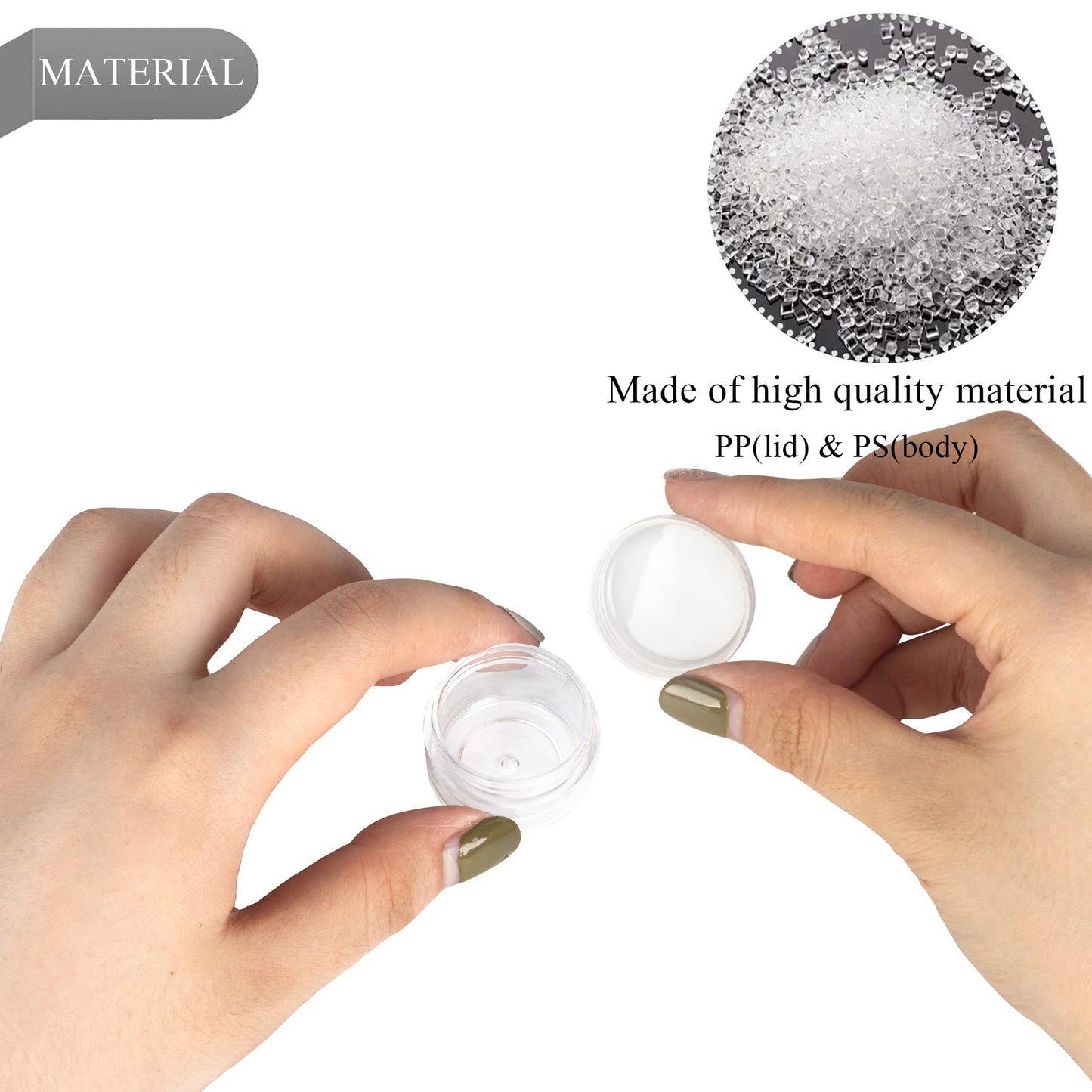 100PCS 5 Gram Sample Containers, 5ml Empty Jars with Lids, Small Cosmetic Containers, Mini Sample Jars with 8PCS Mini Spatulas for Make Up, Oils, Lotion, Powder, Paint, Jewelry, Lip Balms(Clear Lid)