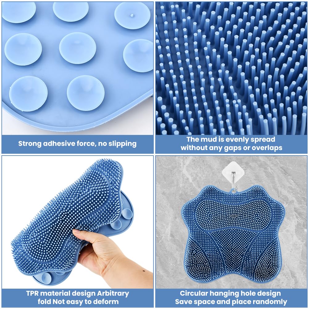 Shower Foot Scrubber Mat with Non-Slip Suction Cups & Hook,to Wall Mounted Back Scrubber Brush Mat,3 Type Brush Designs,for Deep Cleaning Shower Back Or Foot Exfoliating Massage