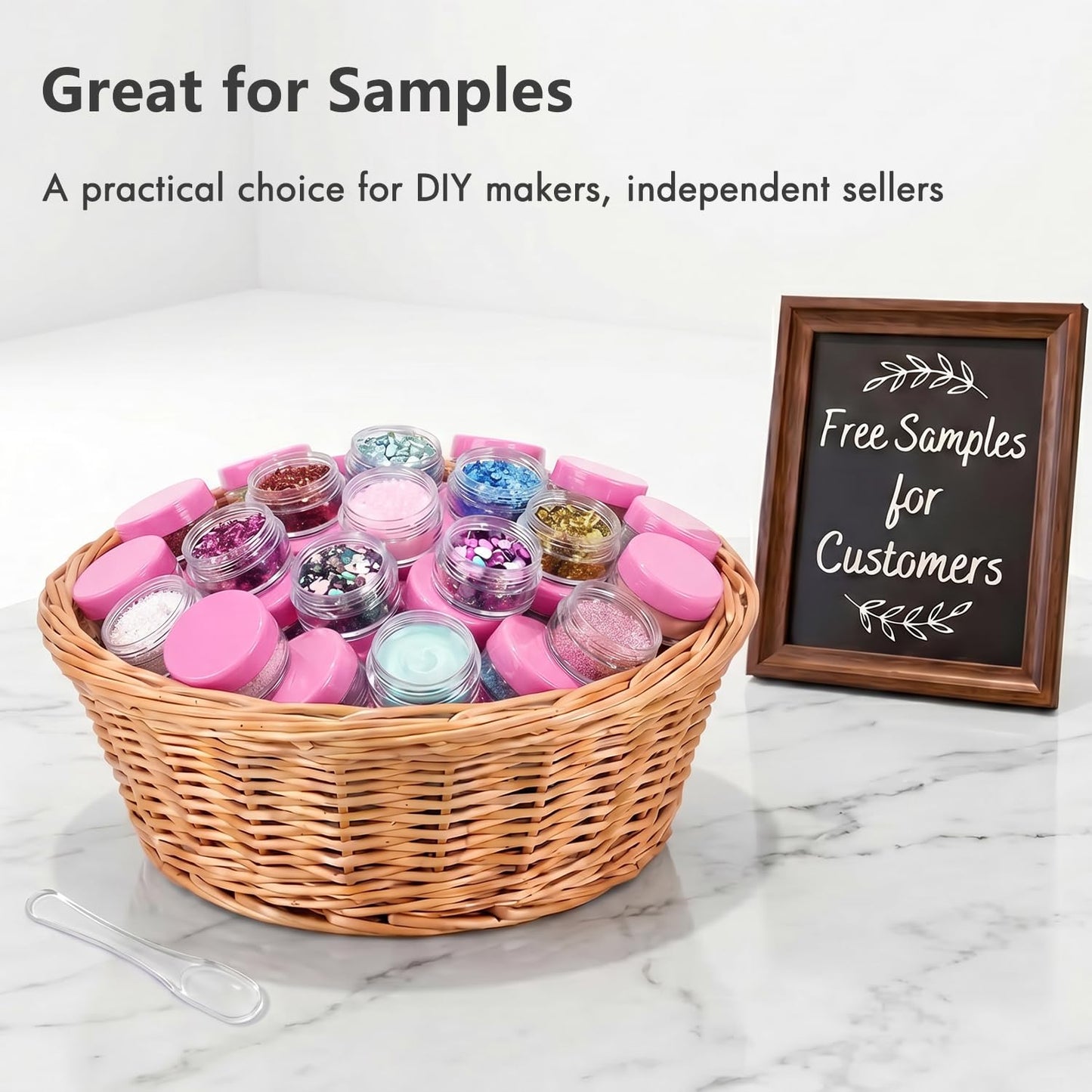 5 Gram Sample Containers with Lids, 200 Count 5ML Sample Jars, Empty Cosmetic Containers with Lids, Small Makeup Travel Containers for Glitter, Lotion, Cream, Beads, with Labels, Mini Spatulas