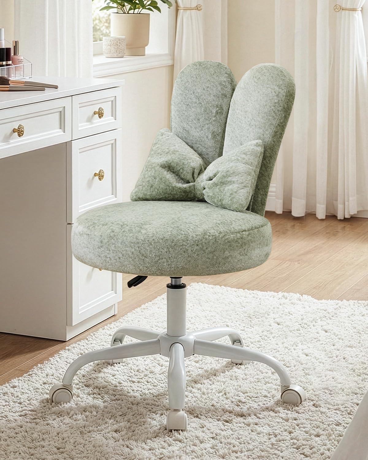 Karl home Velvet Vanity Chair, Creamy Green