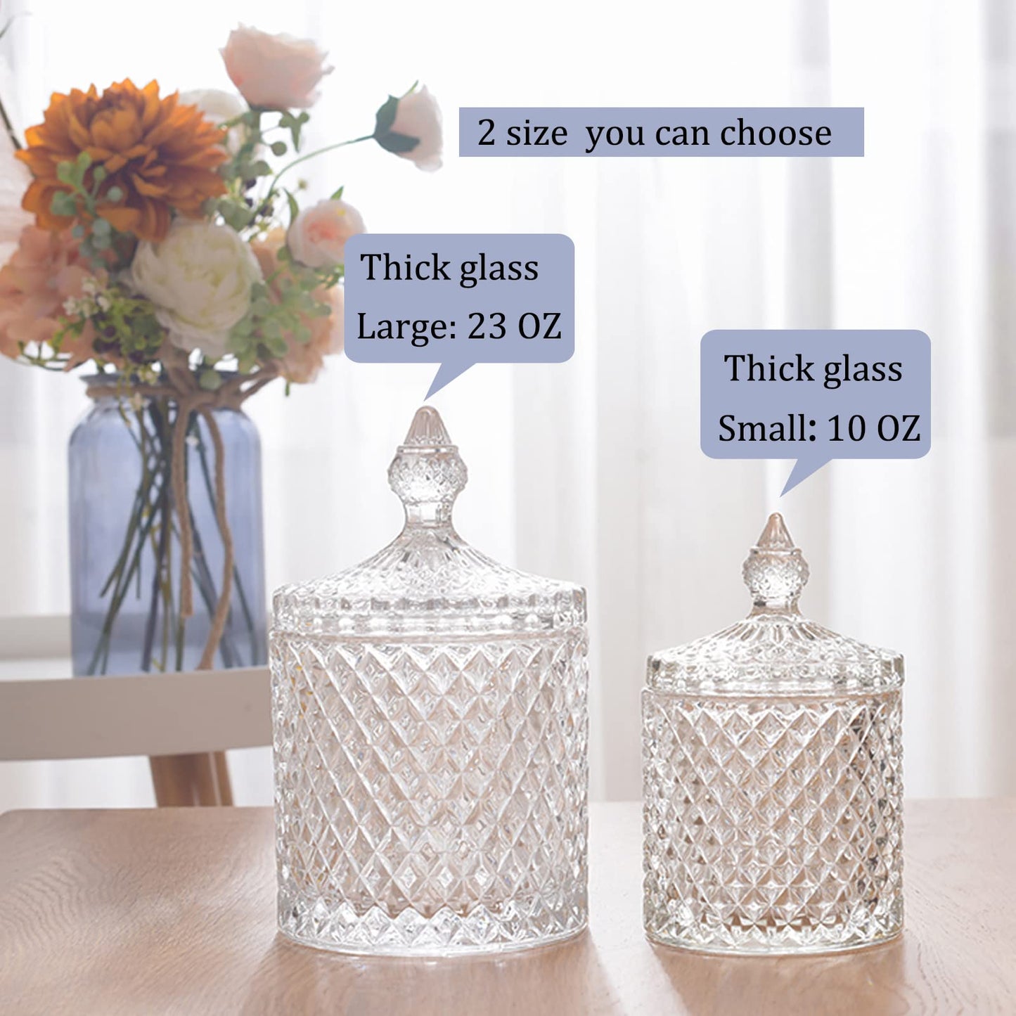 rejomiik Qtip Holder Glass Apothecary Jars with Lid Bathroom Accessories Vanity Organizers and Makeup Storage for Cotton Swabs, Makeup Sponges, Candy, Jewelry, 2 Pack Large Clear