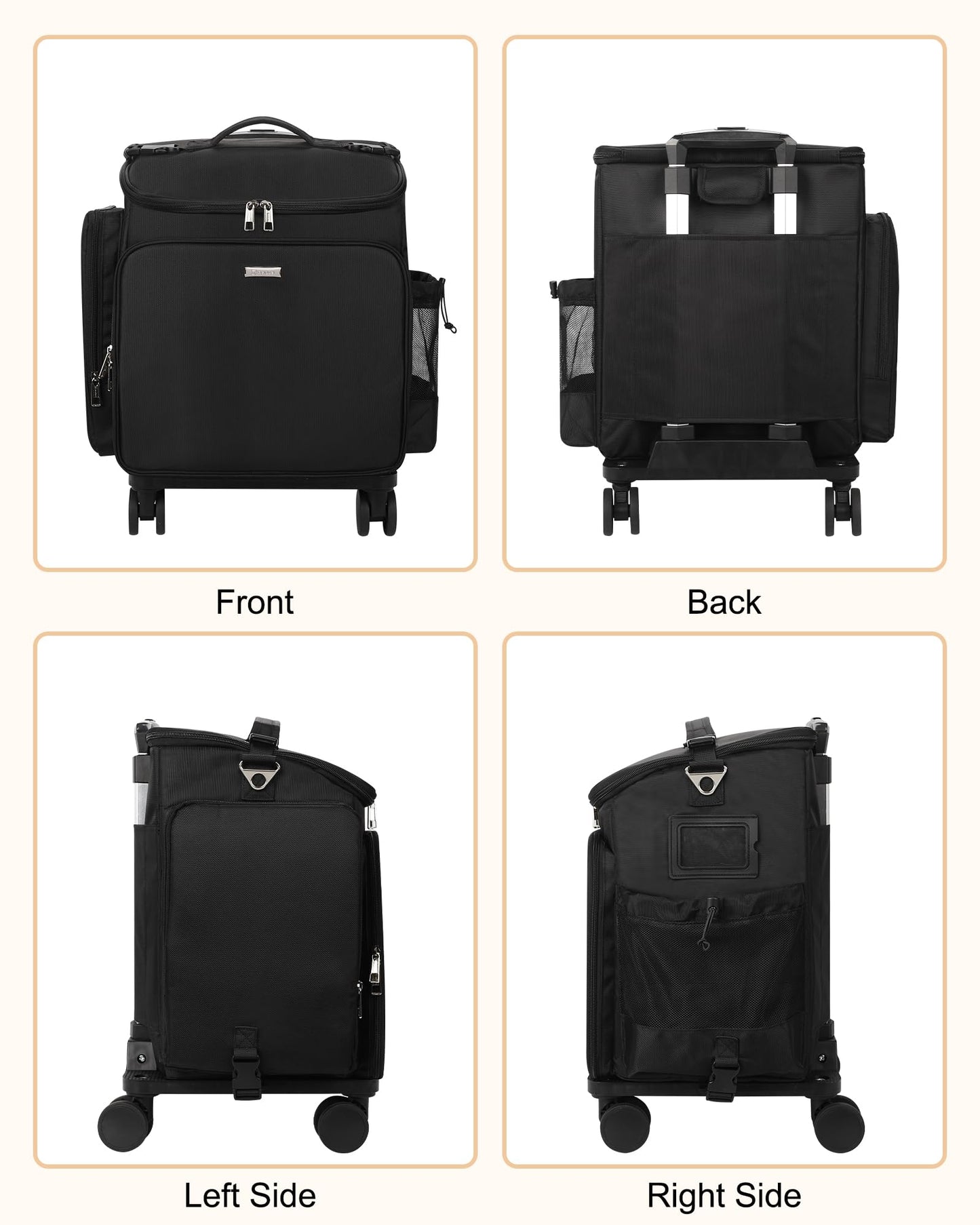 Relavel Rolling Makeup Case, Hair Tools Travel Bag Cosmetology Case on Wheels with 2 Clear Bags, Professional Hairstylist Bag Makeup Artist Storage Train Case Barber Organizer with 360° Spinner Wheels