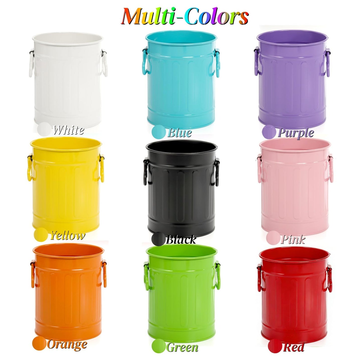 Noamus 9 Pack Metal Pen Holder, Mini Pencil Bucket with Handle, Desktop Pencil Cup Makeup Brush Organizer, Desk Colorful Small Pails, Stationary Supplies Container for Office Classroom School Crafts
