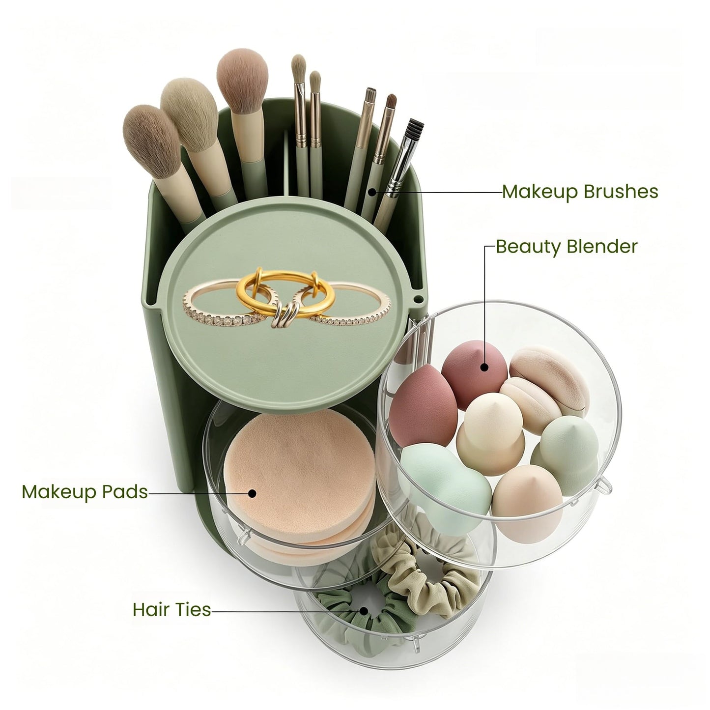 Lukzeezo Makeup Organizer with Makeup Brush Holder (Sage Green)